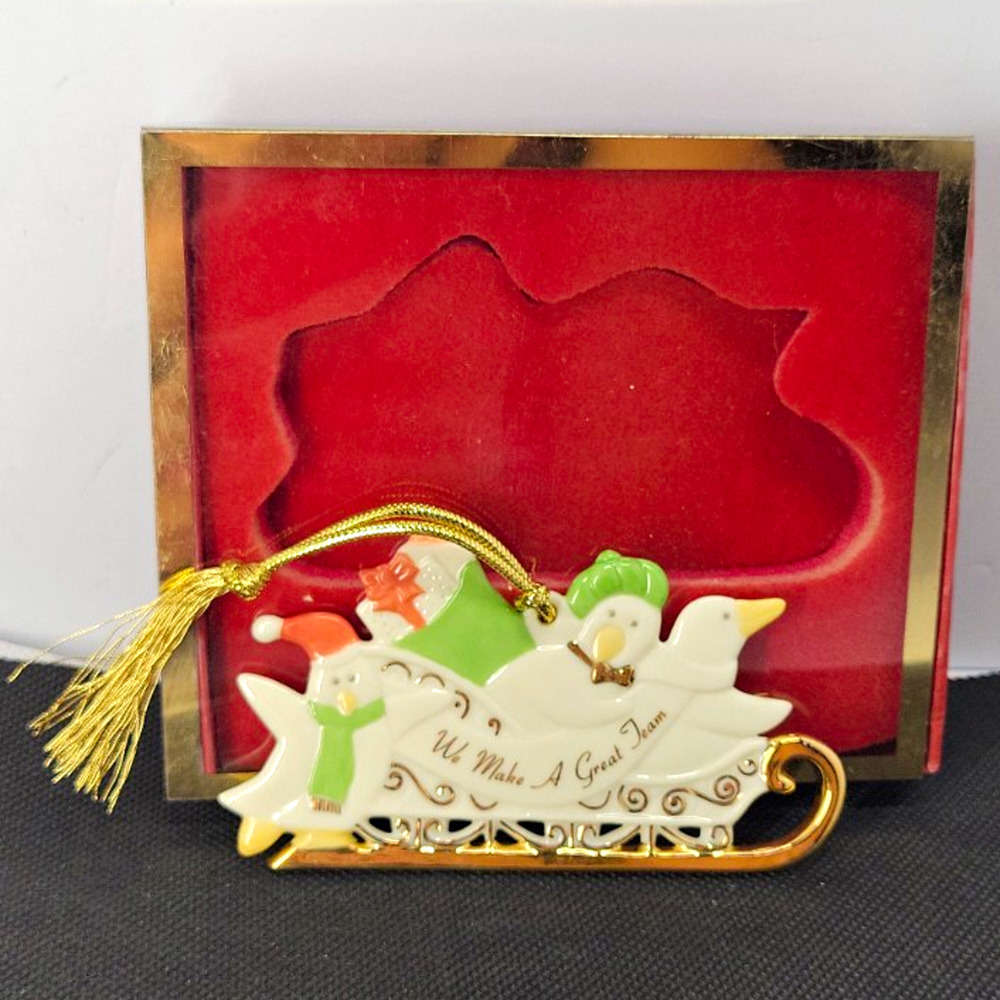 Lenox Porcelain Sleigh Snowman Holiday Christmas Hanging Ornament w/ Box